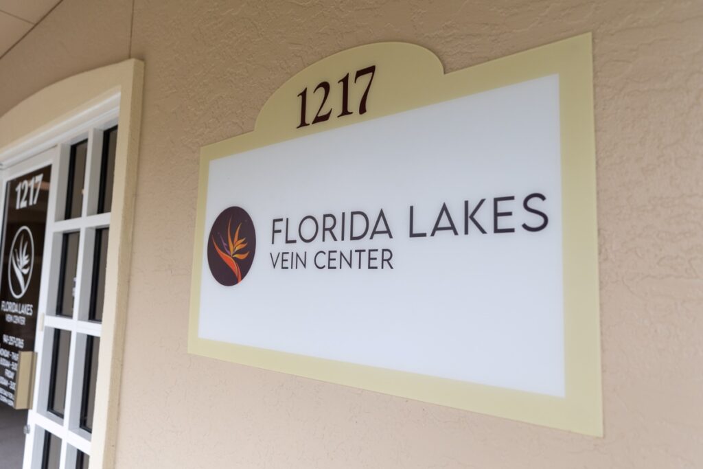 A nice shot of the outside sign and front floor of Florida Lakes Vein Center where they offer leg pain treatment in Venice, FL